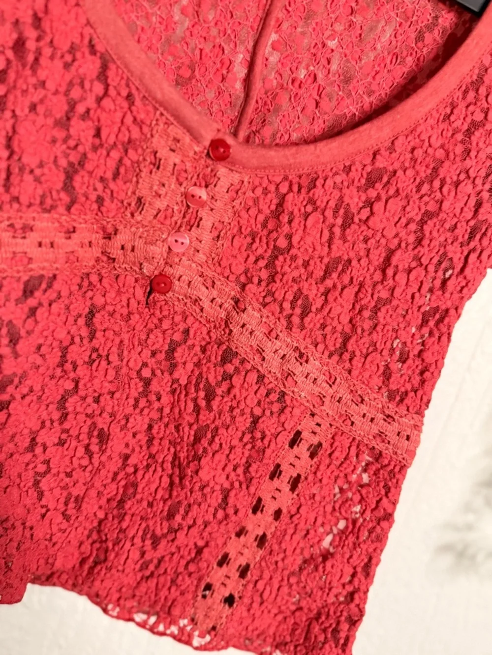 Free People‎ Claro Lace Tee NWOT aged coral